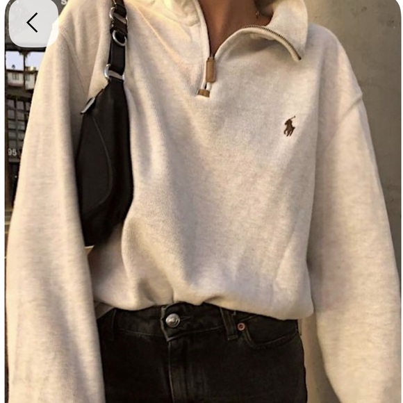 Polo Ralph Lauren Light Gray Quarter Zip Sweater 100% Cotton - Picture 8 of 9